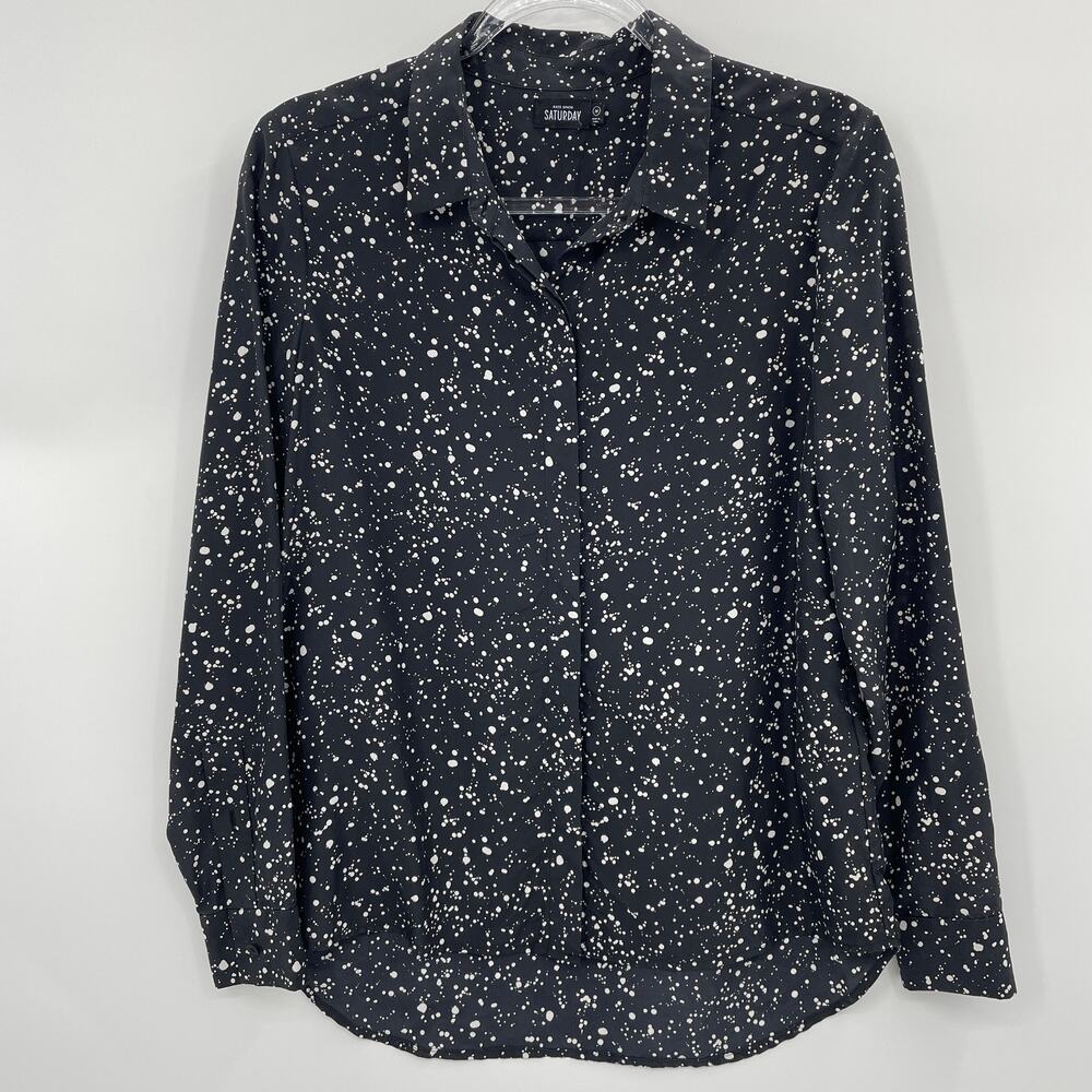 Sunday Best Black and White Splatter Button-Up Blouse